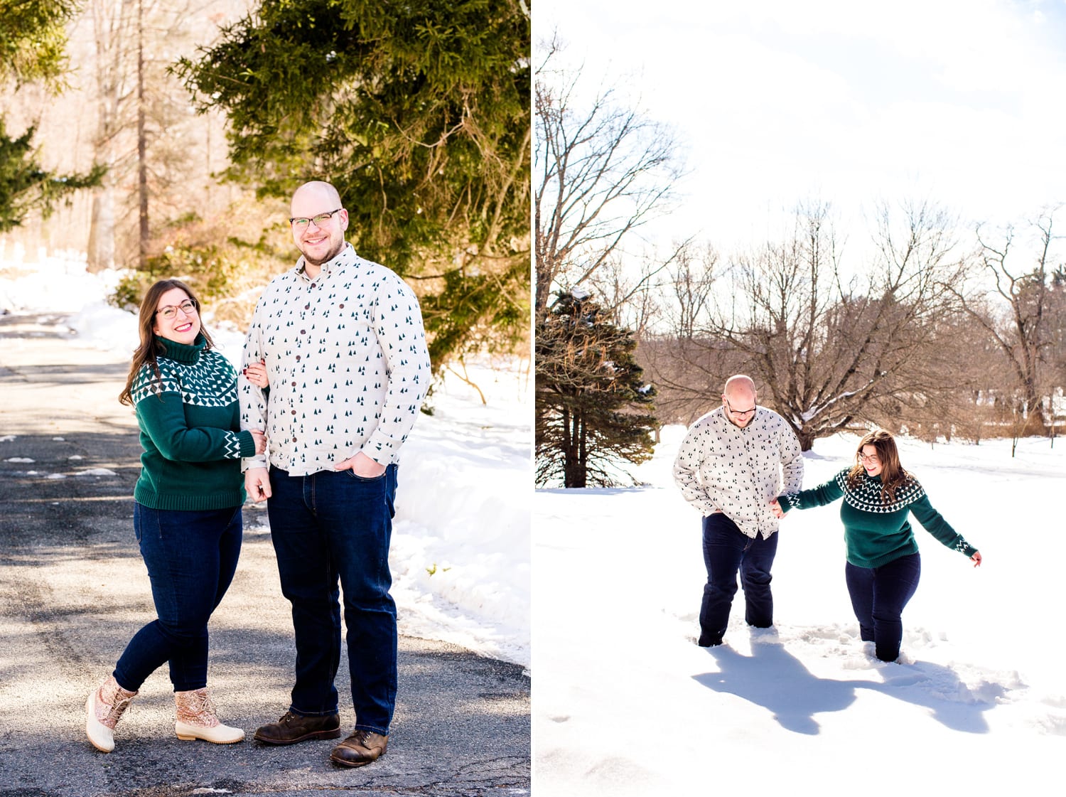 Engagement photos in the snow at Skylands Manor in Ringwood, NJ