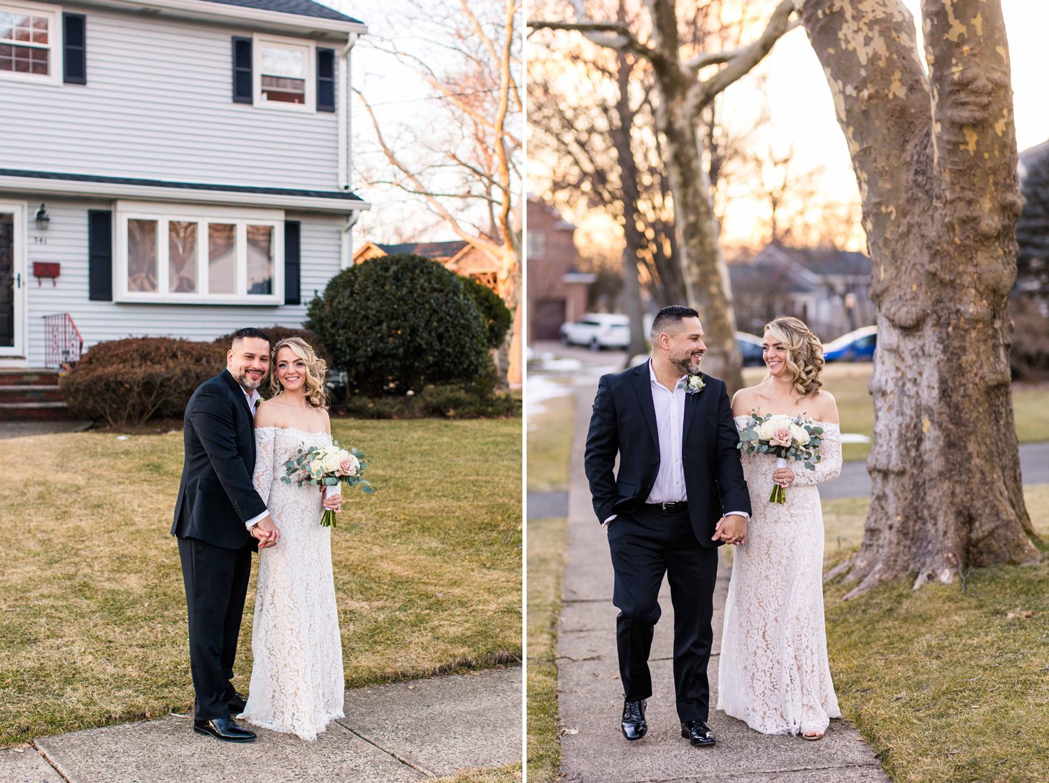 Sunset portraits outside their home after the elopement.