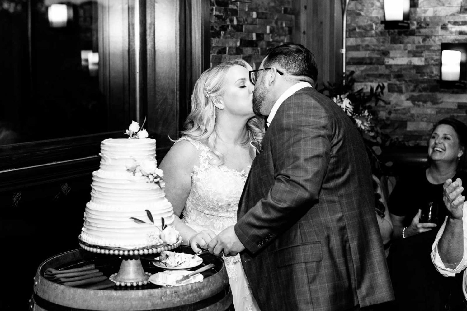 Couple during cake cutting at RAILS Steakhouse in Towaco, NJ
